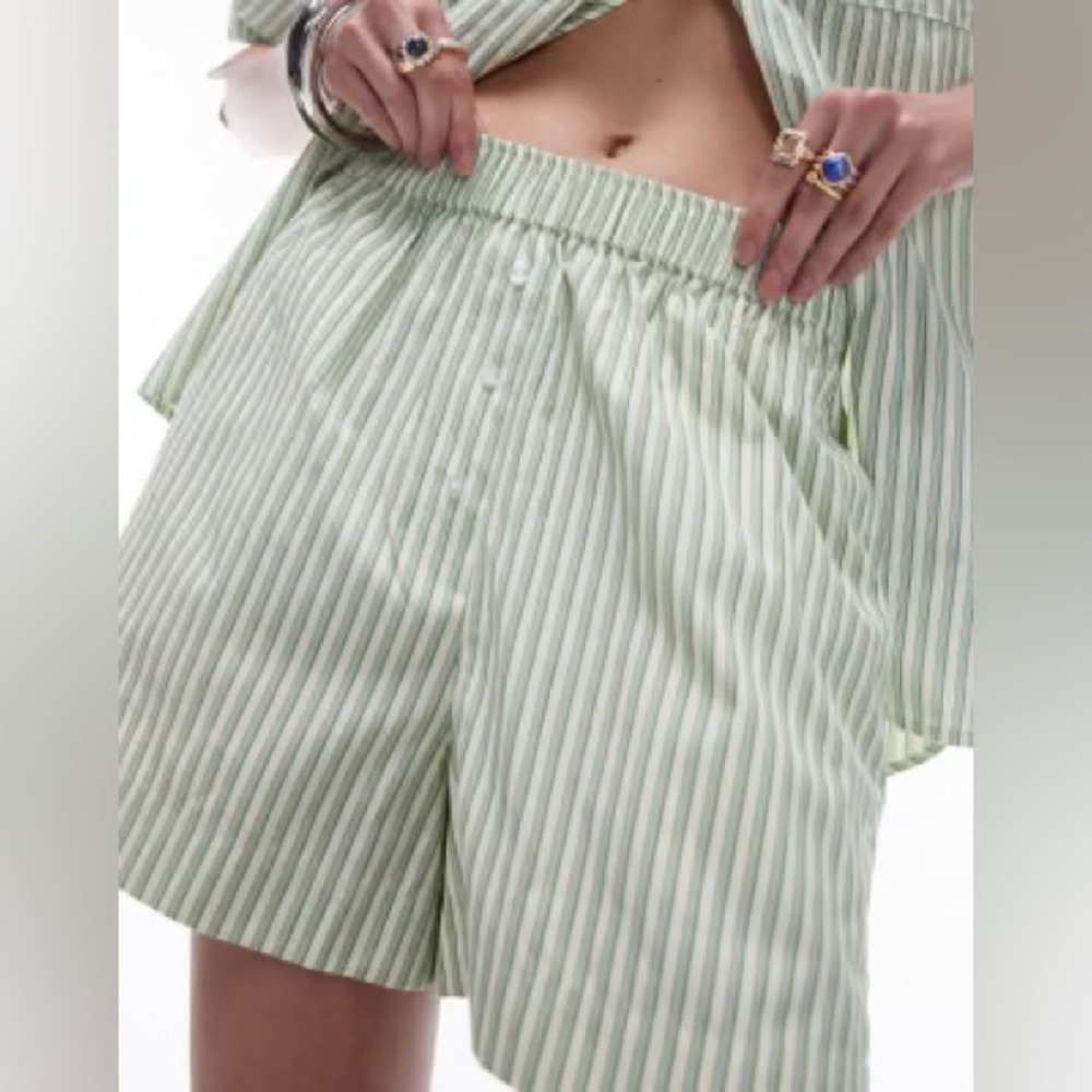 Topshop Green and White Striped boxer Shorts